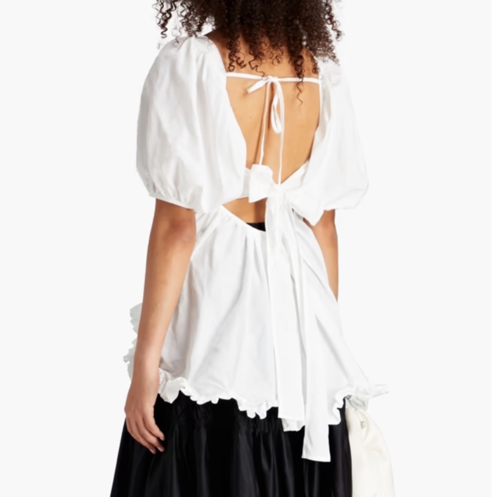 NWT Cecilie Bahnsen White Vega Gathered Taffeta Top Size UK6/ US2 $700